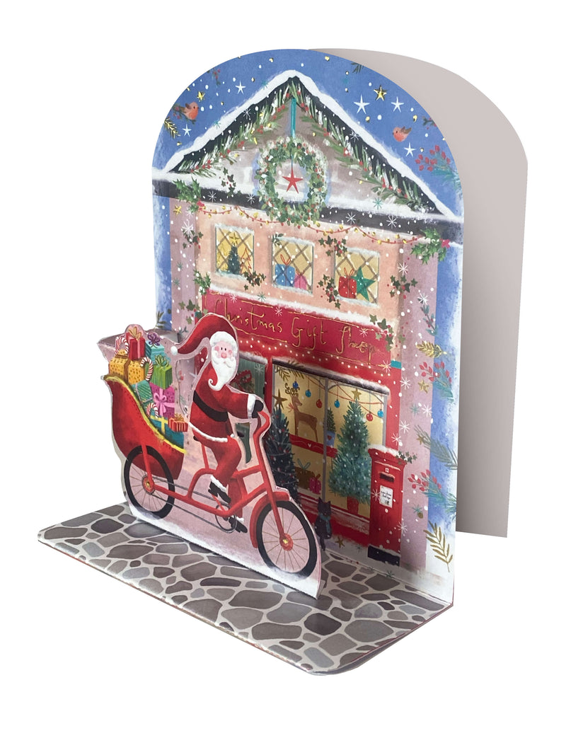 Fietsende Kerstman - Kerst Pop-Up kaart