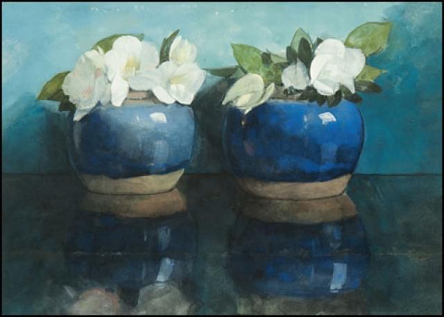 White azalea's in bleu ginger jars, Jan Voerman, Museum de Fundatie - Catch Utrecht